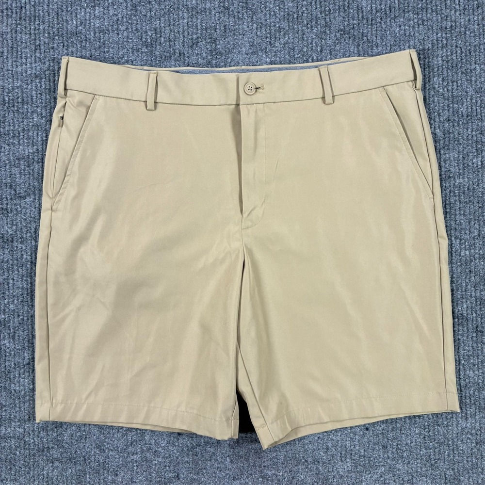 IZOD Mens Chino Shorts Size 40x9.5‎ Beige Flat Front Stretch High Rise Casual